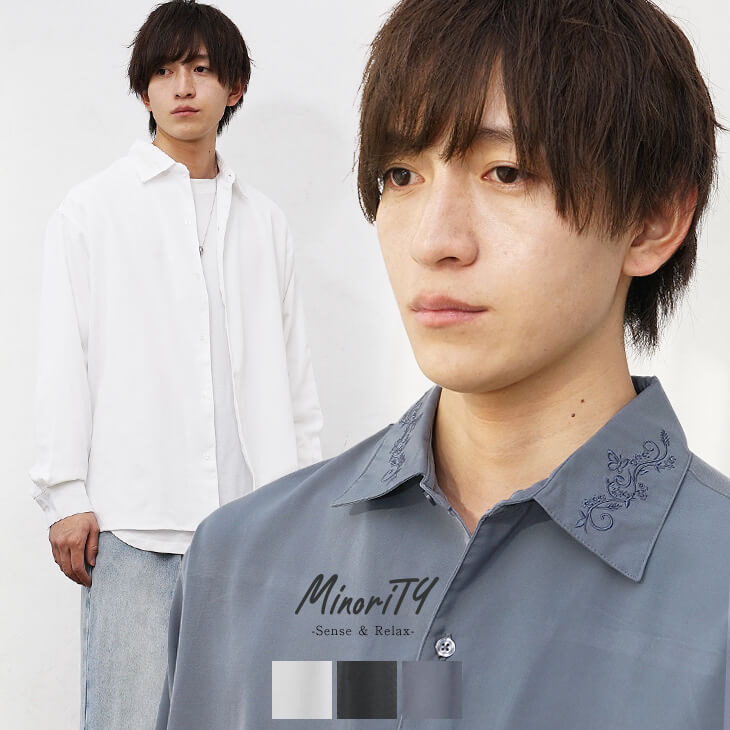 フラワー刺繍シャツ