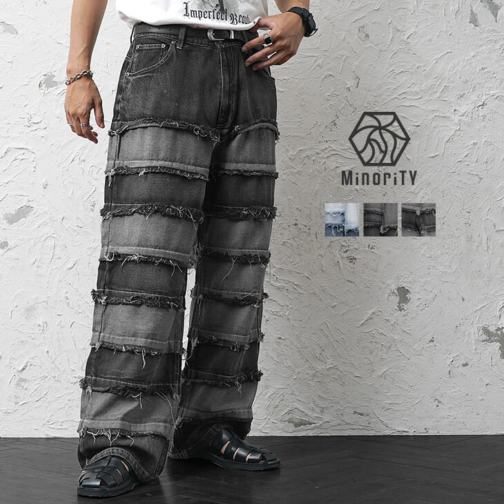 クレイジーパターンデニムパンツ/手拭き加工　*