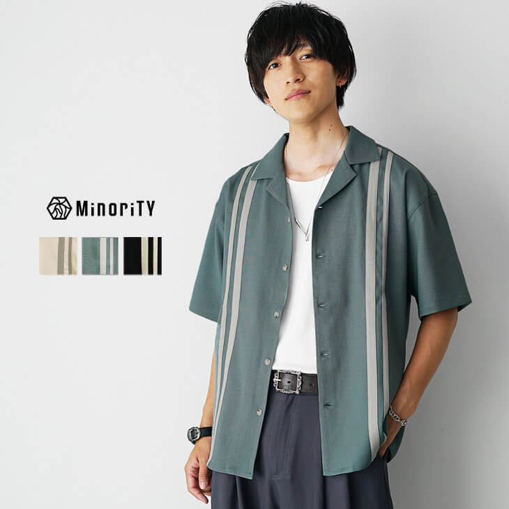 オープンカラーラインブッチャーシャツ