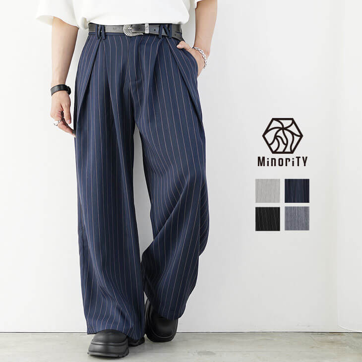 シャドウストライプダブルタックバギースラックス