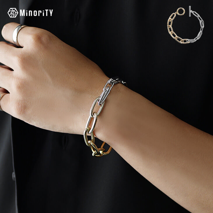 ワイドオーバルコンビチェーンブレスレット