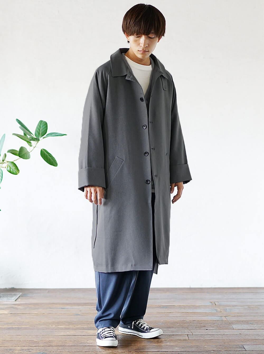 Aラインステンカラーコートコーデ