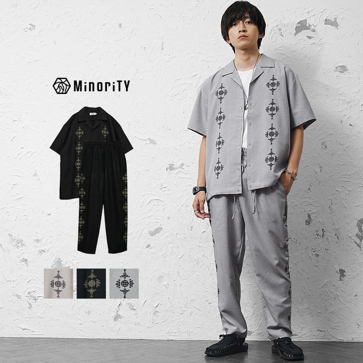 サイド刺繍キューバシャツセットアップ