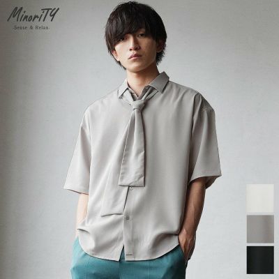 ルーズサイズタイ付き半袖シャツ