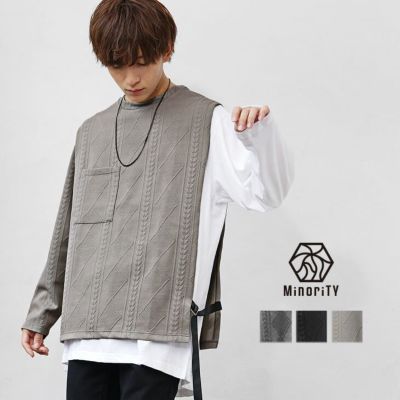 【重ね着風】ケーブルレイヤードカットソー