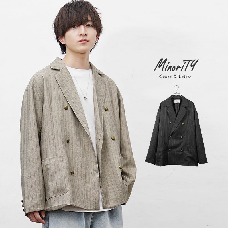 ヘリンボーンストライプダブルテーラードジャケット