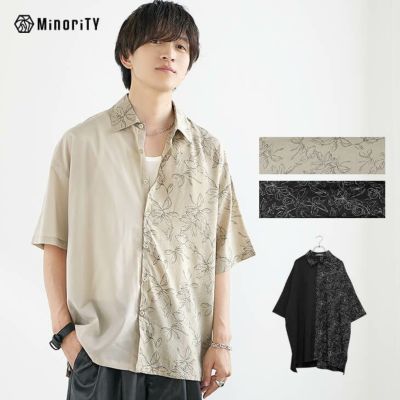 配色フラワー半袖シャツ