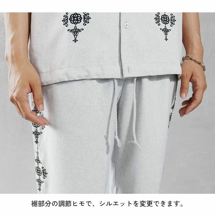 サイド刺繍半袖キューバシャツ