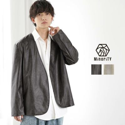 ノーカラーシンセティックレザージャケット