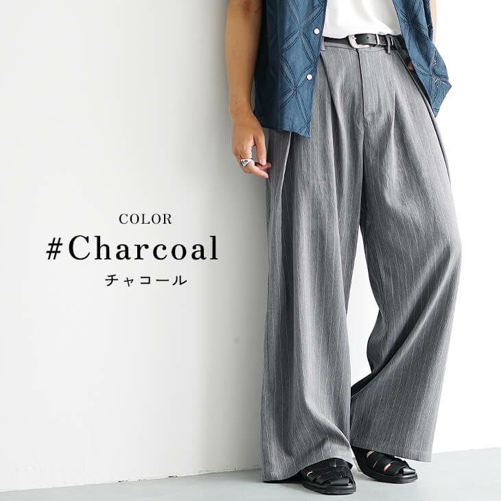 シャドウストライプダブルタックバギースラックス