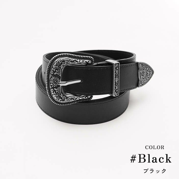 黒レザーベルト 装飾付き ヴィンテージバロックPUレザーベルト