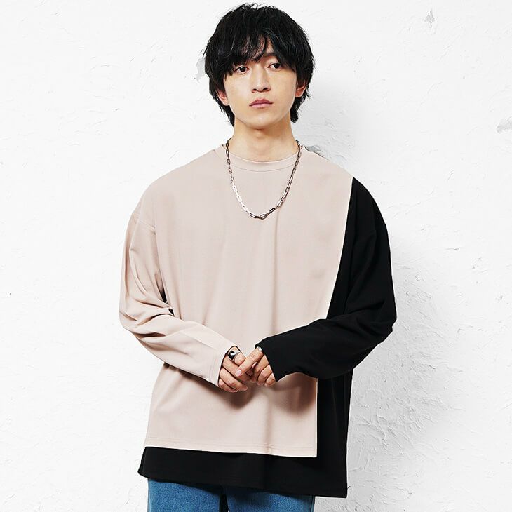 アシンメトリーバイカラー長袖Tシャツ